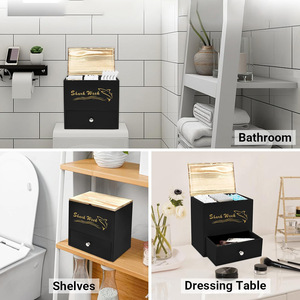 Wooden Flip Top <b>Storage</b> <b>Box</b> With <b>Drawer</b> Double Layer Tissue <b>Box</b> Bathroom Organizer Desktop Wooden <b>Box</b> Rectangle 21.8x22.6x14cm - Product Image 5