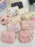 Tas Penyimpanan Wanita Multifungsi Motif Kartun Bunga Bahan Poliester dengan Ritsleting dan Penutup Hasp, Dompet Koin