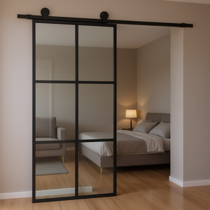 Porte coulissante en aluminium avec verre ESG noir 35,4x80,7 pouces, isolation thermique moderne pour l'intérieur - Product Image 3