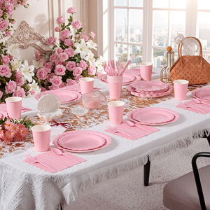 Juego de Vajilla Desechable Rosa de 350 Piezas, Apto para Microondas, Ecológico, para 50 Personas, Platos, Vasos, Servilletas y Cubiertos de PET - Product Image 6