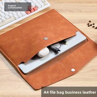 Bolsa de Almacenamiento de Archivos de Cuero A4, Maletín Simple Retro de una Sola Capa, Engrosado, Impermeable, de Gran Capacidad, para Reuniones de Negocios