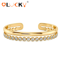 LUCKYJIU Fabricant de bijoux personnalisés, bracelet manchette double bande en acier inoxydable plaqué or 18 carats, étanche, pour femme, usage quotidien
