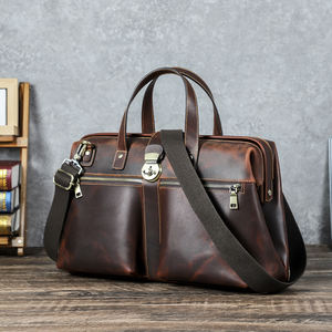 Sac messager vintage 14'' pour homme, sac de médecin avec serrure, en <span class=keywords><strong>cuir</strong></span> pleine fleur véritable, sac bandoulière et à main - Product Image 1