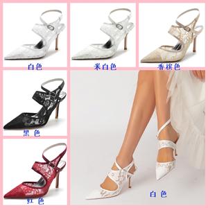 Sandalias de Novia de Encaje Satinado con Tacones Finos de 8 cm, Tiras Cruzadas, Zapatos de Fiesta para Mujer, Sandalias de Dama, Venta al por Mayor de Fábrica OEM - Product Image 3