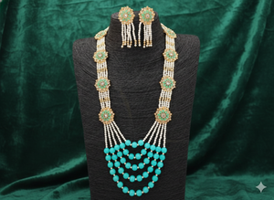 Ensemble de collier long Mala ethnique en perles, finition or brillant, design fantaisie, bijoux anciens, magnifique collier de soirée pour femmes - Product Image 4