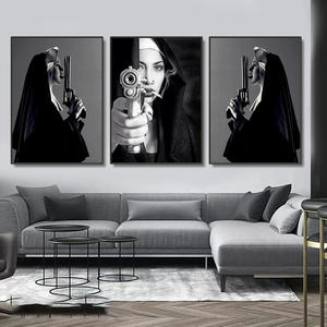Decoración nórdica para el hogar lienzo HD impresión monja con figura en blanco y negro pintura al óleo arte póster pared arte Mural colgante - Product Image 3