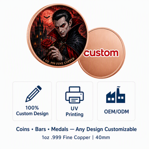 Moneta in Rame Puro 999 da 1oz con Stampa UV Fronte-Retro, Tema Gotico Vampiro di Halloween, Regalo Personalizzato Direttamente dalla Fabbrica - Product Image 3