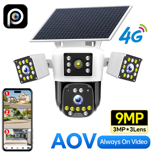 Caméra de sécurité solaire PTZ HiEasy 9MP à 3 objectifs 4G SIM, 3 écrans, enregistrement 24/7, vision <span class=keywords><strong>nocturne</strong></span> couleur, sans fil, extérieure, IP66 - Product Image 1