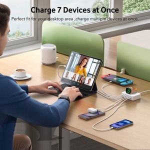 <span class=keywords><strong>Chargeur</strong></span> GaN HNT 125W 3A3C 6 ports, station de charge rapide sans fil pour <span class=keywords><strong>Apple</strong></span> <span class=keywords><strong>Watch</strong></span>, iPhone, charge rapide 60W <span class=keywords><strong>5</strong></span> ports - Product Image 2