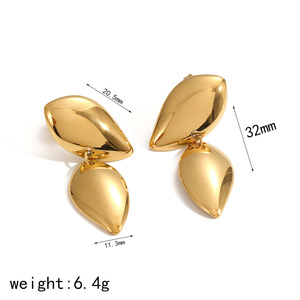 Geometric Teardrop Double Layer Stainless Steel <b>Earrings</b> 18k Gold Plated <b>Stud</b> <b>Earrings</b> For Women - Product Image 5