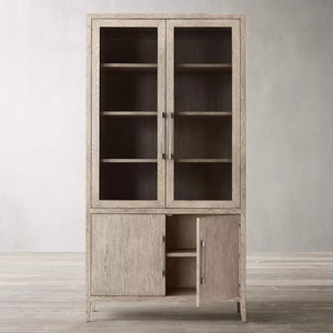 Bibliothèque américaine en bois massif, armoire latérale rétro française, <span class=keywords><strong>casier</strong></span> de salon, finition vieillie, personnalisation simple et double. - Product Image 3