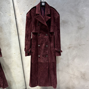 معطف واق من المطر أنيق للخريف 2025 من جلد الشامواه الأصلي، جاكيت نسائي واسع من الشامواه - Product Image 2