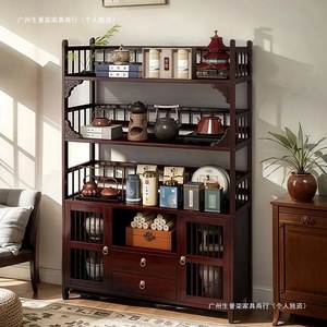 Étagère de présentation en bois de style chinois avec armoire de rangement pour salon et coin thé - Product Image 3