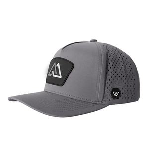Casquette de camionneur en nylon gris avec applique en caoutchouc, 5 panneaux, visière incurvée, casquette de performance personnalisée, vente en gros - Product Image 2