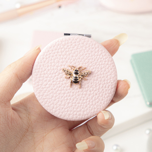 BLitchi Grain PU Leather <b>Compact</b> <b>Mirror</b> 3D Metal Bee Decor Iron Frame Dual Sided HD Glass Pocket Makeup <b>Mirror</b> Wholesale Custom - Product Image 1