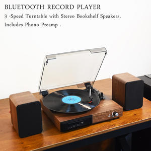 Tocadiscos de Vinilo Estéreo Retro de Madera de Nogal con Altavoces Externos, Reproductor de Discos de 3 Velocidades con Bluetooth para el Hogar, Sala de Estar - Product Image 5