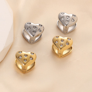 Heart Shaped <b>Clip</b> On Earrings 14mm Zircon Stainless Steel Gold <b>Silver</b> For Gift Fashion Jewelry - Product Image 1