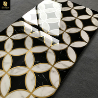 Carrelage Springletile 60x120, motif floral noir et blanc, carrelage en céramique émaillée, effet marbre poli, carrelage en céramique chromé