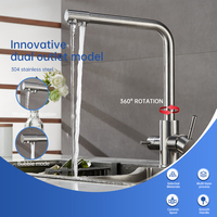 Robinet de cuisine moderne en acier inoxydable 304 à poignée unique avec filtre, douchette latérale, cartouche céramique, eau chaude/froide, rotation à 360 degrés