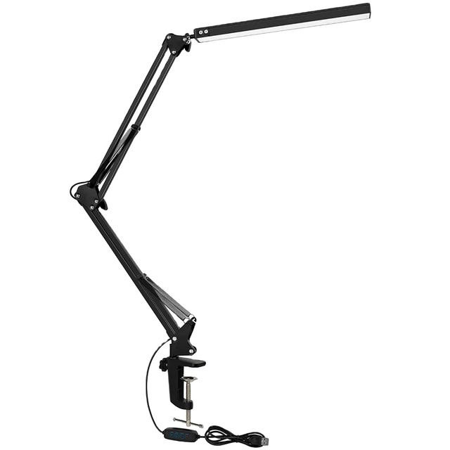 LED Desk Lamp with Clamp 10W Swing Arm Desk Lamp Eye-Caring Dimmable Desk Light with 10 Brightness Level, 3 Lighting Modes