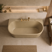Baignoire en acrylique de luxe, dorée mate, à dos mural, en forme de D, avec robinet mural doré pour salle de bain de villa moderne