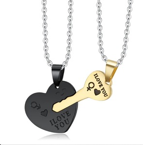 Acero inoxidable Venta caliente pareja mejor amigo corazón llave colgante collar personalizado grabado joyería para hombres mujeres - Product Image 6