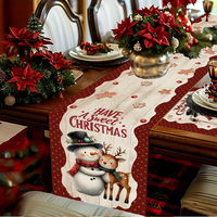 Set Taplak Meja dan Alas Makan Natal Motif Manusia Salju dan Rusa Kutub, Alas Meja Linen untuk Dekorasi Dapur dan Ruang Makan saat Liburan