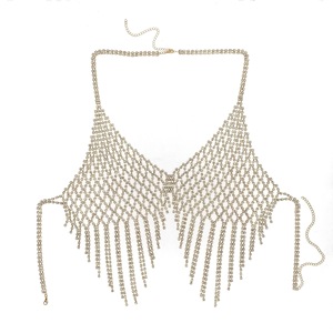 Catena per il corpo con strass geometrici europei e americani, <span class=keywords><strong>reggiseno</strong></span> sexy con nappe in rete, abbigliamento sexy da discoteca con glitter esagerati - Product Image 6