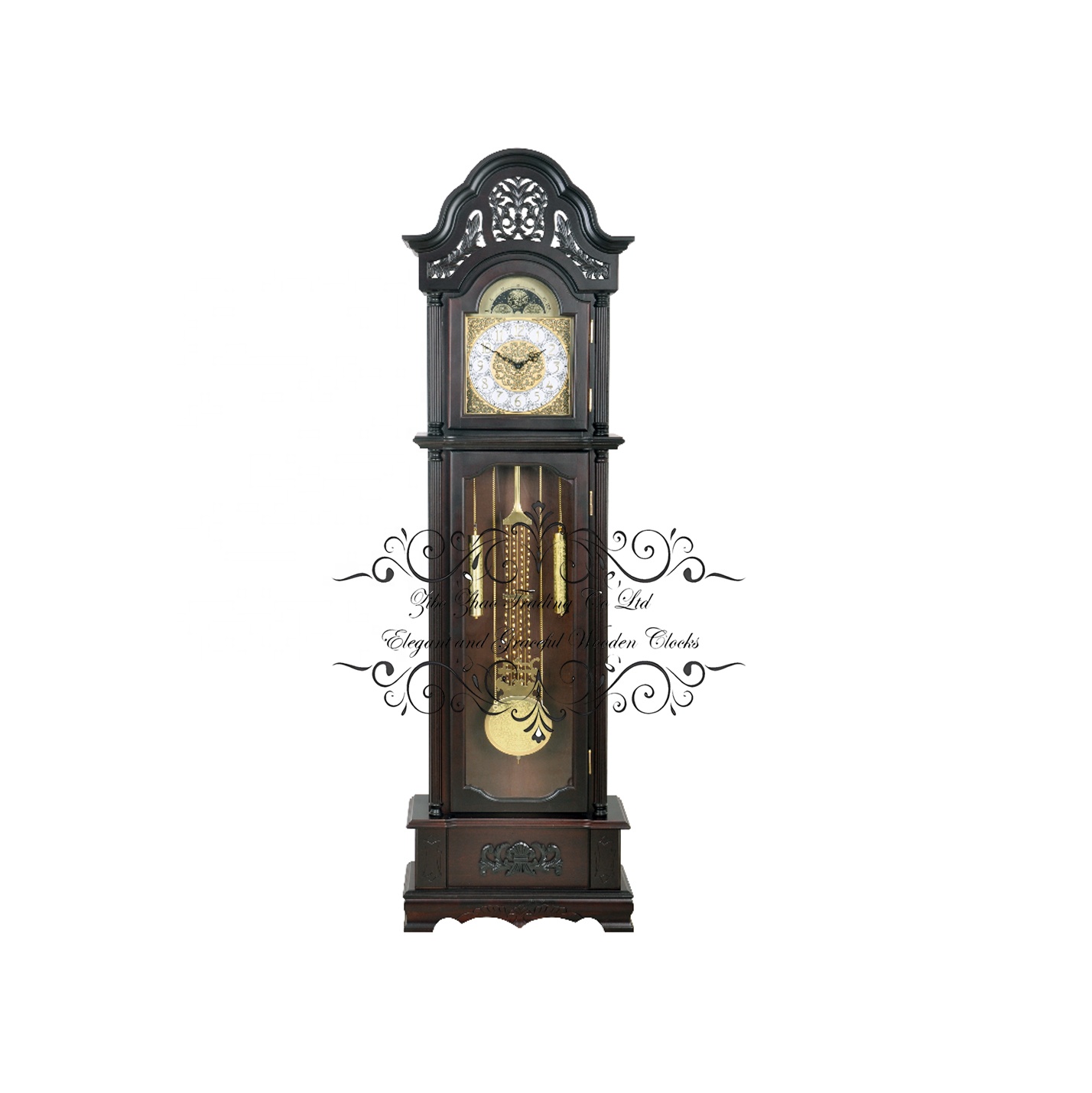 Horloge Grand-père en Bois Arqué, Mécanisme Seiko, Style Antique Luxueux