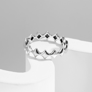 S925 Sterling Silver Adjustable <b>Open</b> <b>Ring</b> Alternating Star And Square Black Zircon Stackable Trendy Finger Jewelry For Ladies - Product Image 4