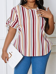 Camicette da donna taglie forti nuove <span class=keywords><strong>con</strong></span> stampa tinta unita top primavera estate Casual elegante da adulti <span class=keywords><strong>con</strong></span> spalle scoperte a manica <span class=keywords><strong>corta</strong></span> <span class=keywords><strong>con</strong></span> <span class=keywords><strong>nodo</strong></span> di canapa - Product Image 6