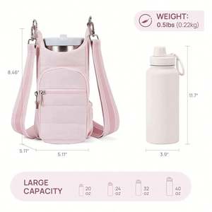 Best Selling <b>Mini</b> MOQ Quilted Water <b>Bottle</b> Holder with Strap Tote <b>Bottle</b> Carrier Crossbody Bag with Pockets - Product Image 2