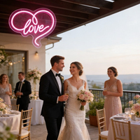 Letrero LED de Neón con Corazón Rosa, Decoración de Pared Acrílica USB con Intensidad Regulable para Dormitorio, Bar, Fiesta, Boda, Regalo Empresarial