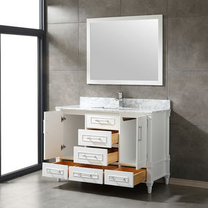 Meuble-lavabo autoportant moderne en bois massif avec vasque en céramique et miroir, résistant à l'eau, style ferme, pour appartement - Product Image 3