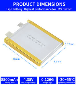 신형 반고체 배터리 126280 8500mAh <span class=keywords><strong>3.7V</strong></span> 3.8V 고에너지 밀도 반고체 배터리 셀 드론 배터리용 - Product Image 4