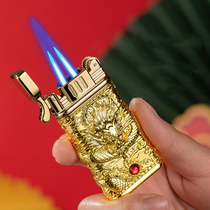 Encendedor de dragón <span class=keywords><strong>gas</strong></span> butano doble llama azul encendedor a prueba de viento - Product Image 3