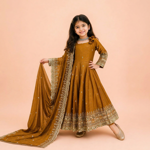 Ensemble Anarkali traditionnel indien et pakistanais en rayonne pour filles, avec dupatta brodé, longueur ras du sol, tenue de mariage, coupe ample - Product Image 1