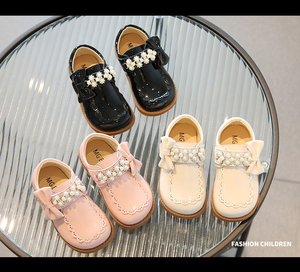 Girls' Leather <b>Shoes</b> Autumn New Fashion Pearl Leather <b>Shoes</b> Bow Princess Children's Water Single Flat <b>Shoes</b> - Product Image 2