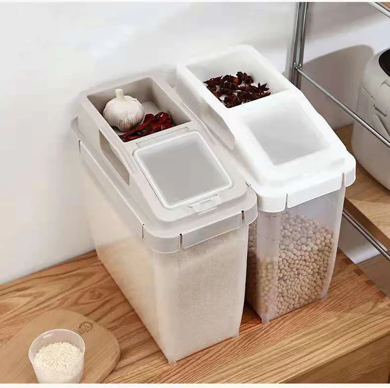 2022 New Model Plastic Big 10kgs Rice Storage Box With Lids And Wheels Large Food Container