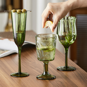 Copas de Cristal Vintage Green Wave, Copa de Vino de Cristal, Copa de Champán Hecha a Mano - Product Image 3