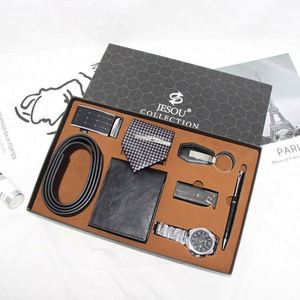 High End Men's 8 in 1 Set With Watch Wallet Tie Keychain Leather Belt <b>Lighter</b> Perfume Pen Corporate Gift Ideas for Clients - Product Image 1
