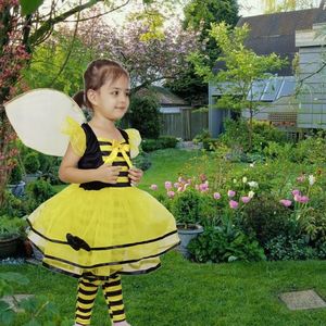 Costume d'abeille rayé noir et jaune MS avec ailes de fée et jupe tutu pour filles, robe de princesse fantaisie pour Halloween, tenue de scène imprimée pour enfants - Product Image 2
