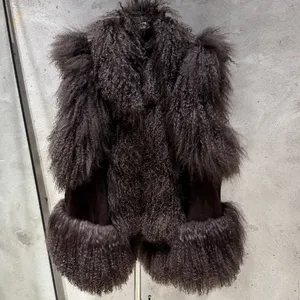 <span class=keywords><strong>Gilet</strong></span> in Pelliccia per <span class=keywords><strong>Donna</strong></span> <span class=keywords><strong>Marrone</strong></span> Scuro, Giacche in Vera Pelliccia di Pecora, <span class=keywords><strong>Gilet</strong></span> Senza Maniche in Pelliccia Mongola - Product Image 1