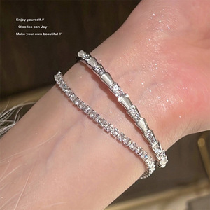 Bracelet ajustable en argent ouvert, texture <span class=keywords><strong>serpent</strong></span>, zircon, luxe léger - Product Image 3