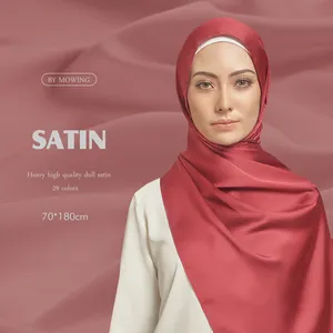 Fashional Lady Hot Selling Top Quality New Design Wholesale Copy Silk Long Shawl Hijab Plain Dull Satin Hijab