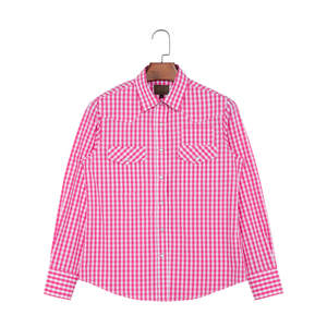 <span class=keywords><strong>Chemise</strong></span> à manches longues à <span class=keywords><strong>carreaux</strong></span> décontractée pour femmes avec poche 100% <span class=keywords><strong>coton</strong></span> tissé Boutons devant - Product Image 1
