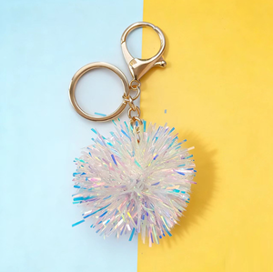 Llavero de bola brillante holográfica de 6 cm al por mayor, llavero de pompón brillante y colorido, llavero de bola de espumillón láser brillante y colorido - Product Image 4