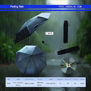 Feeling Rain 301E 21X8K Manual Open <b>Umbrella</b> Adult Polyester Black Metal Frame <b>Windproof</b> - Product Image 3