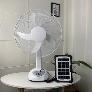16 Zoll Wiederaufladbarer Tragbarer Tischventilator 9-Stufen 6V AC/DC <span class=keywords><strong>Solar</strong></span> Schreibtischventilator Wiederaufladbarer Kunststoff-Tischventilator LED-Licht Hotels - Product Image 2