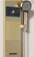 Ensemble complet de douche multifonctionnel en or brossé gris pistolet avec mitigeur Colonne de douche cascade Panneau de douche à LED